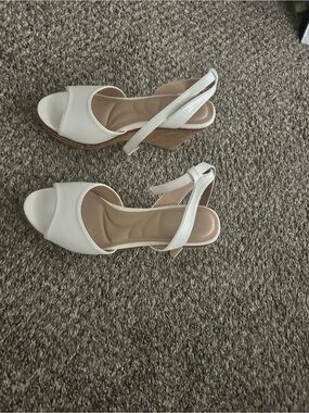 CL by Laundry White Open-Toe Wedge Sandals with Ankle Strap